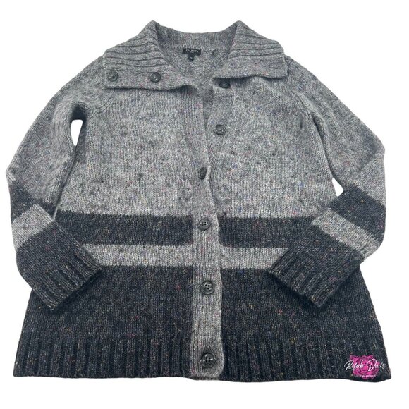 Talbots Petites Sweater Cardigan size Lp Heather Gray Acrylic Wool Soft - Picture 1 of 6